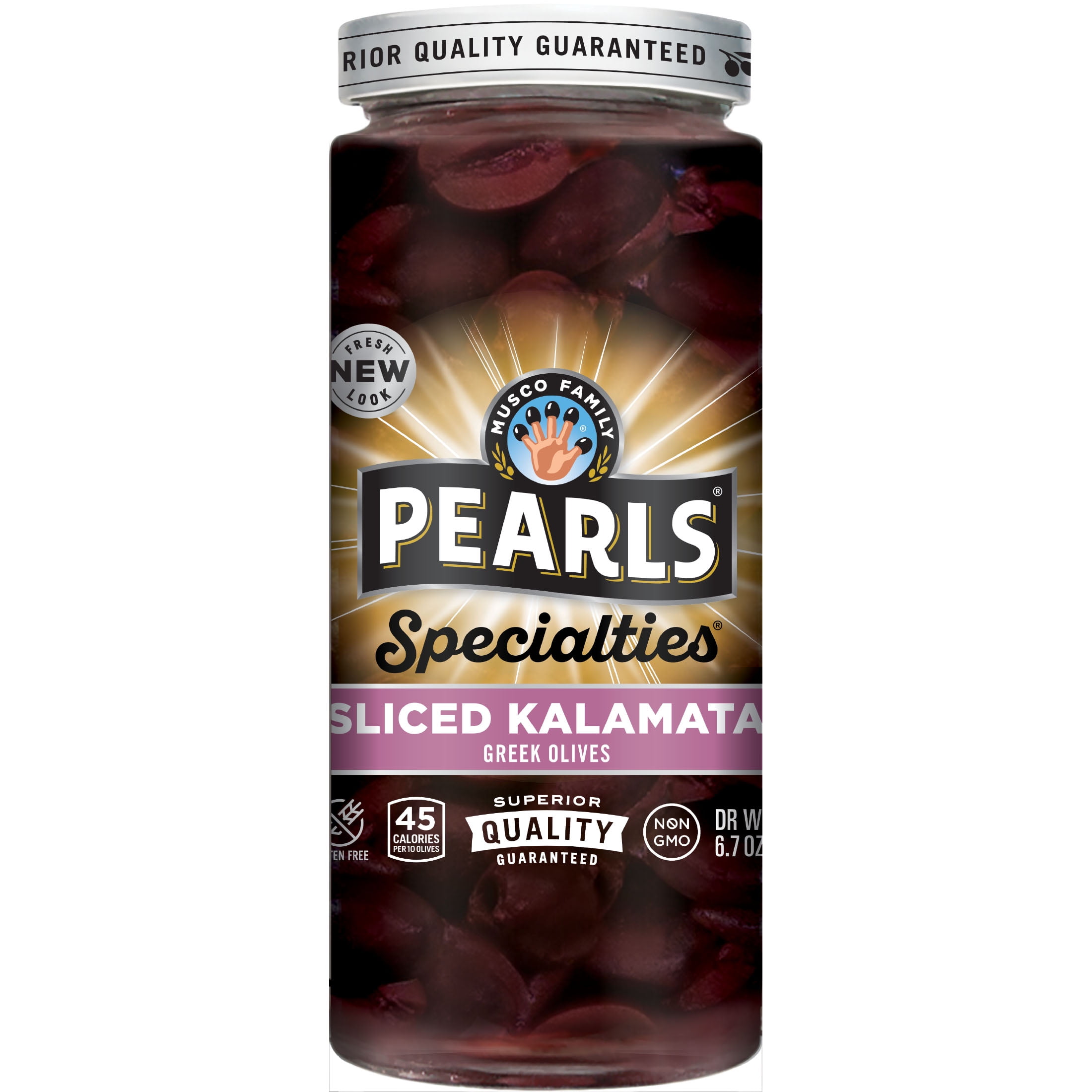 Pearls Specialties Sliced Kalamata Greek Olives 6.7 oz. Jar Non GMO