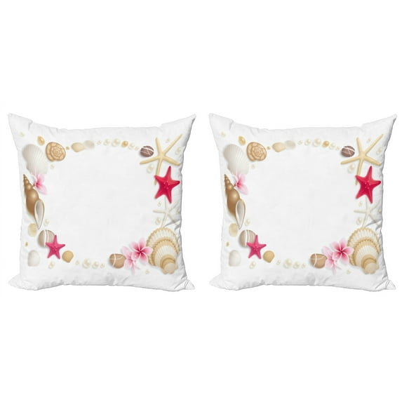 Ambesonne Exotic Throw Pillow Cover 2 Pack, Seashells Flower Star, 24", Beige Fuchsia