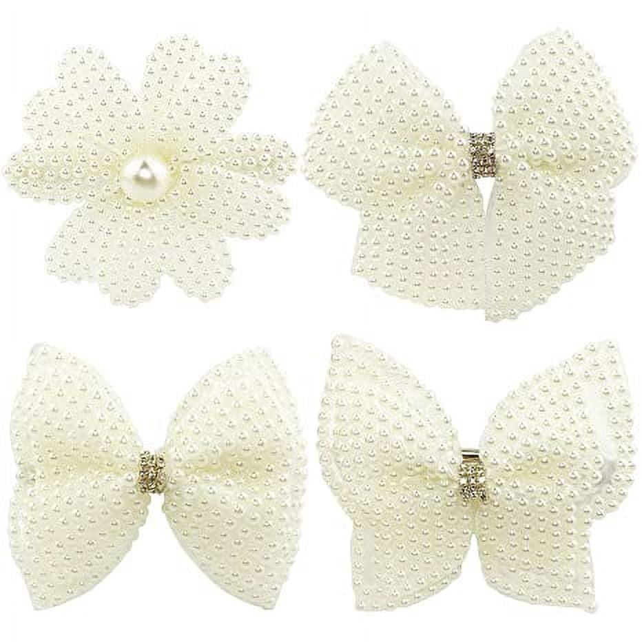 Pearls White Hair Bows for Girls, 4 Pieces Elegant Flower  display picture 1