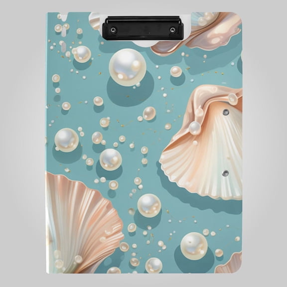 Pearls and Clams Foldable Binder Folder Clipboard with Pen Slot Double Clips A4 Size File Storage