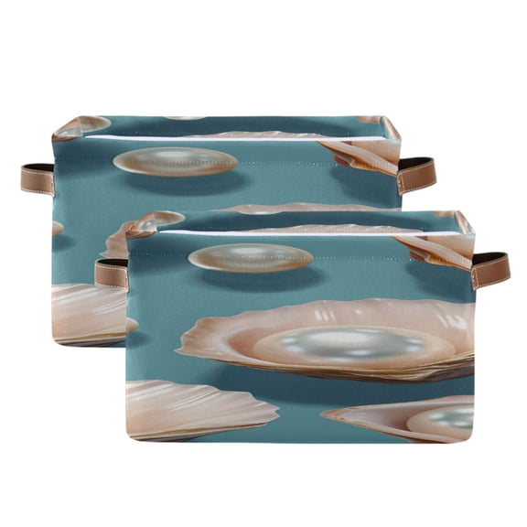 Pearls in The Clam Square Storage Bins with Handles Collapsible Containing Box 2 Packs