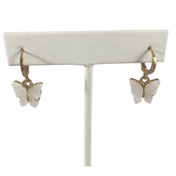Pearly Butterfly Huggie Hoop Earrings white