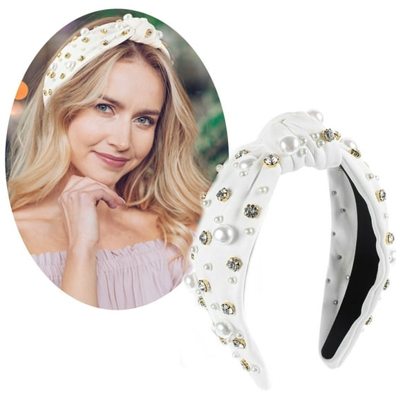 Pearly Crystal Knotted Women Headband, Luxury Jeweled Embellished Top Hairband, Fashion Elegant Ladies Hair Band