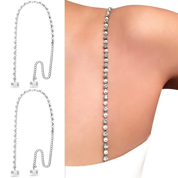 Pearly Crystals (Silver) Rhinestones Dress Straps | by PIN STRAPS