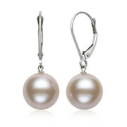 Pearlzzz 14k White Gold Cultured Freshwater Pink Pearl Leverback Drop Earrings