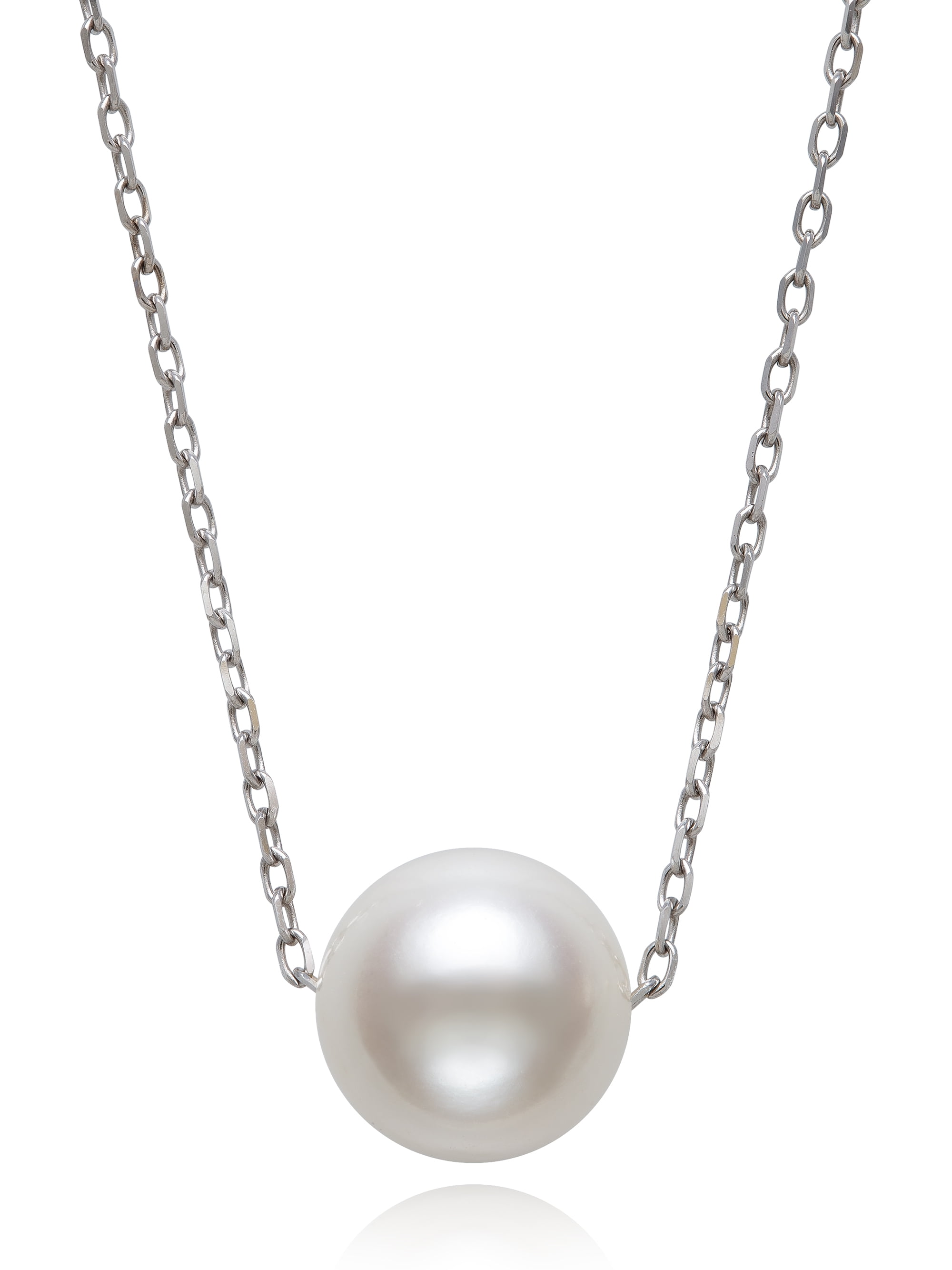 Water Pearl Diamond Necklace in 14k White Gold (9mm)