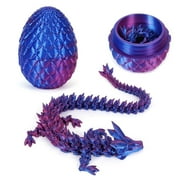 Pearoft Dragon Fidget Toys for 4 5 6 7 8 Year Old Kids 3D Printed Dragon Egg for Kids Age 6-12 Dragon Eggs with Dragon Inside,Full Articulated Dragon in Egg for Autism ADHD Adults Purple