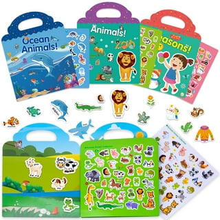 Reusable Sticker Books for Kids- My Body, Zoo, Vehicles, Space, Ocean Animals Cute Static & Adhesive Stickers Book for Toddlers Age 2-4 Educational