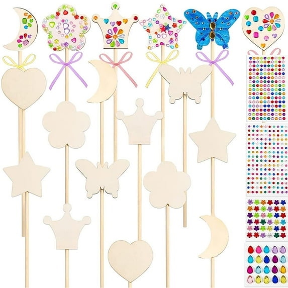 Pearoft Girl Gifts Princess Fairy Wands Kit: 3 4 5 6 Year Old DIY Craft Kits Wooden Princess Wand Birthday Gift for 3-12 Year Old Kids Art and Craft Fairy Wand Kit for Girl Age 6 7 8 9 (18 pcs)