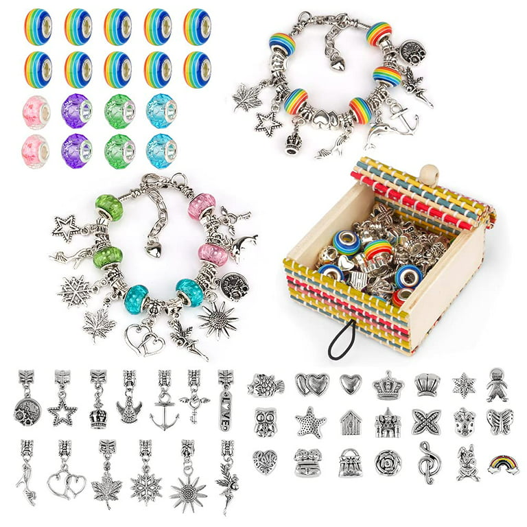 Pearoft Girls Gifts for 6 7 8 9 10 Year Old, Kids DIY Arts Crafts Set for Girl Age 5-11 Birthday Gift Charm Bracelet Making Kits for 6 7 8 9 Year Olds Girls