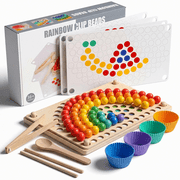 Pearoft Montessori Learning Toys for 3 4 5 Year Old Toddlers Wooden Rainbow Stacking Sorting Games for 1-3 Year Old Kids, Ideal for Fine Motor and Math Skills Development Wooden Peg Board Bead Game