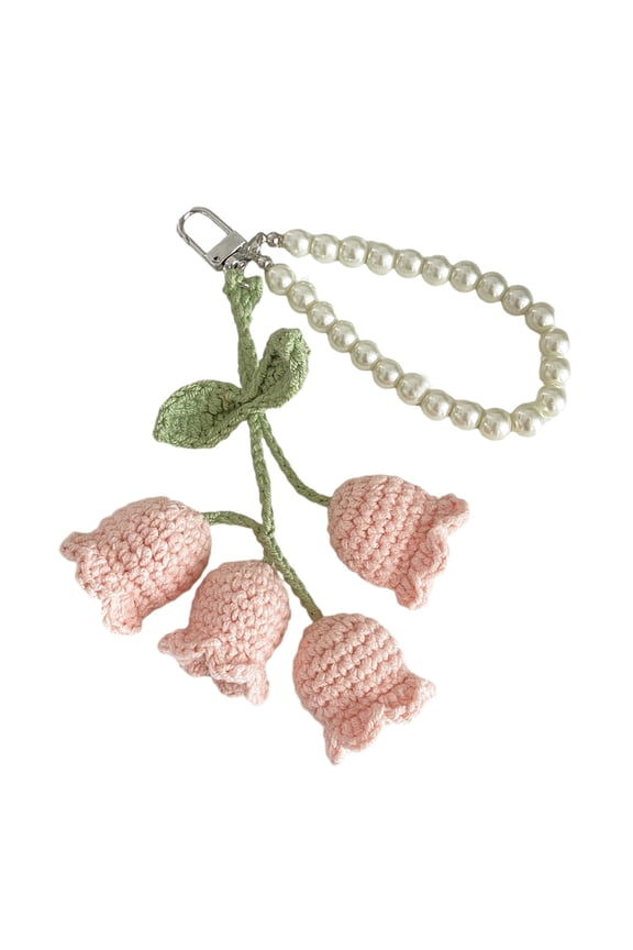 Pears Chain and Flower Keychain Knitted Flowers Bag Pendant Colorful Keyring for Women Handmade Chain Ornament