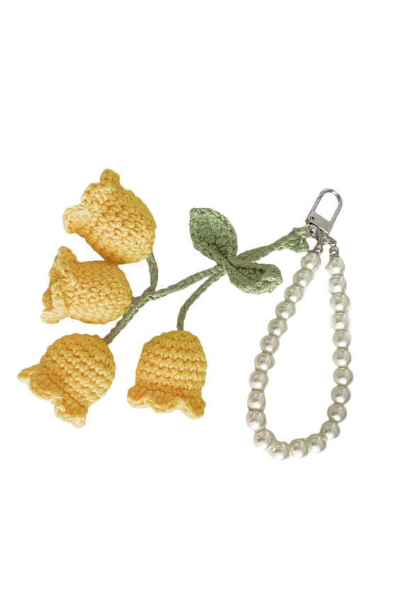 Pears Chain and Flower Keychain Knitted Flowers Bag Pendant Colorful Keyring for Women Handmade Key Chain Ornament