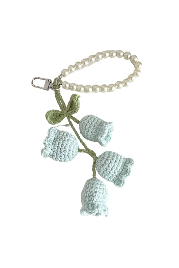 Pears Chain and Flower Keychain Knitted Flowers Bag Pendant Colorful Keyring for Women Handmade Key Chain Ornament
