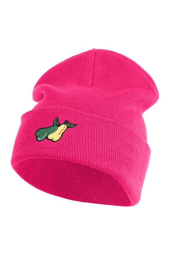 Pears Fruit Iron on Embroidered Patched 12 Inch Long Knitted Beanie - Magenta OSFM