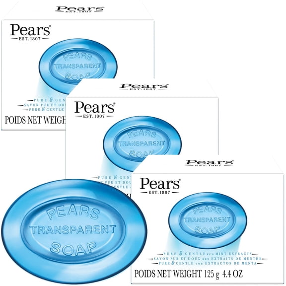 Pears Soap, Pure & Gentle with Mint Extract – Transparent Blue Glycerin Soap for Cool, Refreshed Skin, 4.4 Oz