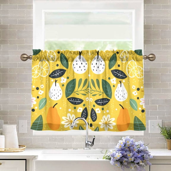 Pears Leaves Flowers Kitchen Curtains Half Tier Curtain 2 Rod Pockets Bathroom Bedroom Cupborad Living Room 27"x36"