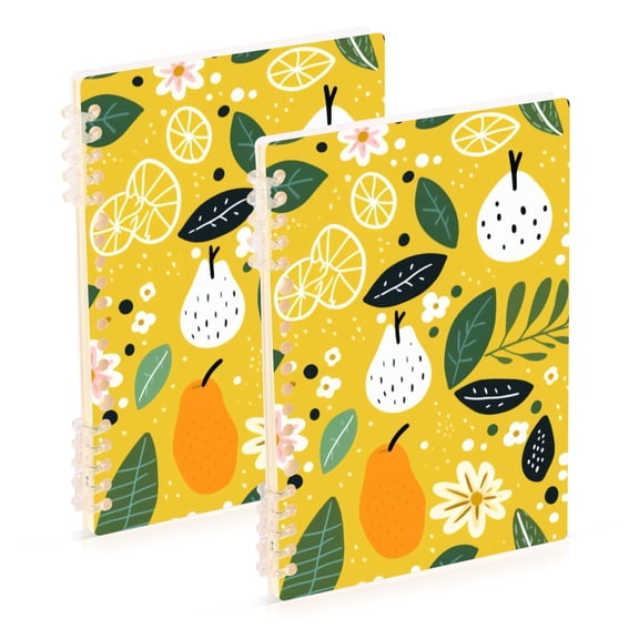 Pears Leaves Flowers Ring Binder Notebook Journey Note Diary College Ruled Spiral Notebook Study Loose Leaf Paper A5 60 Pages