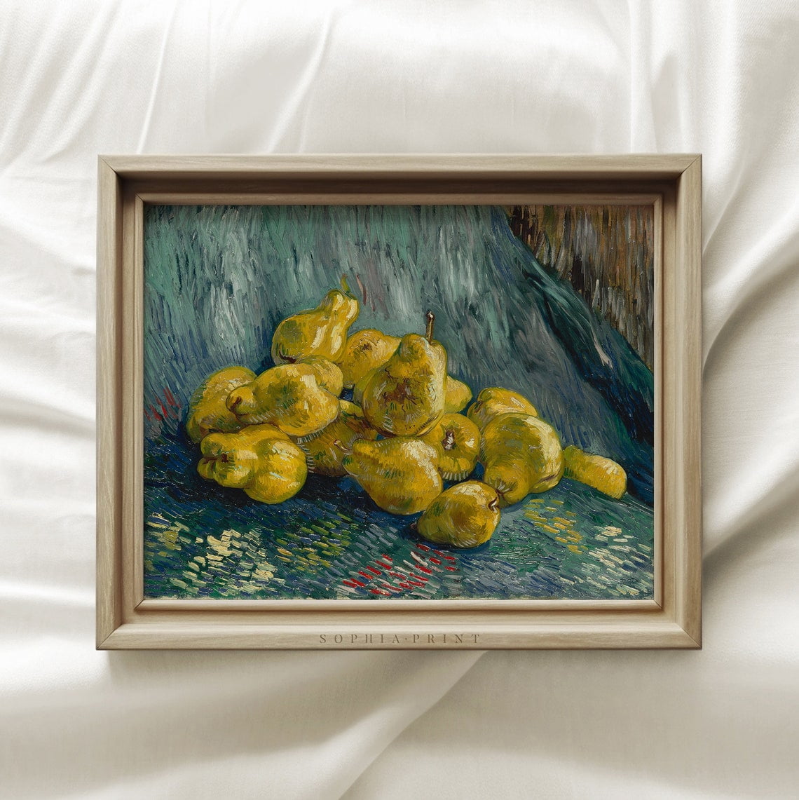 Pears On Blue Tarp Wall Art Print, Moody Farmhouse Fruit Still Life ...