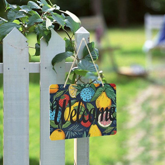 Pears Raspberries Blueberries Welcome Sign for Front Door Porch Wreath Door Sign Home Decoration Rustic Farmhouse Style