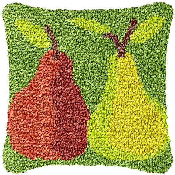 Pears Simplicity Latch Hook Pillow Cover Kits for DIY Handmade Throw Pillow Cross Stitch Latch Hook Pillowcase Rug Kits with Preprinted Color Pattern Canvas Crochet Yarn Kits 17''X 17''(ch172)