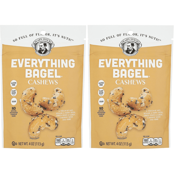 Pears Snacks Everything Bagel Cashews - Keto, Vegan, Kosher, Gluten-free, GMO-free - 4oz Bag (Pack of 2)