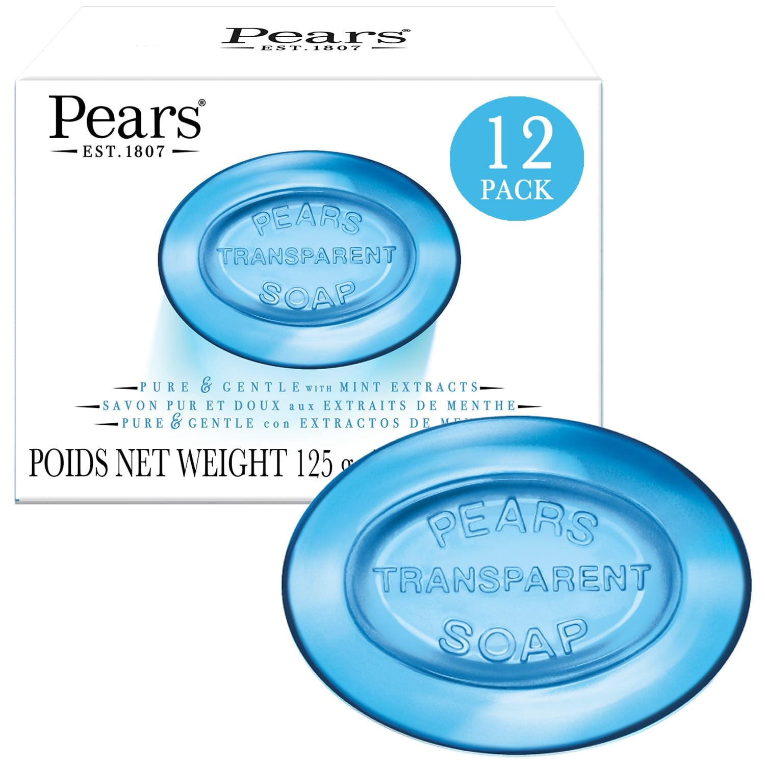 Pears, Glycerin Soap, 12-Pack, Transparent Blue with Mint Extract