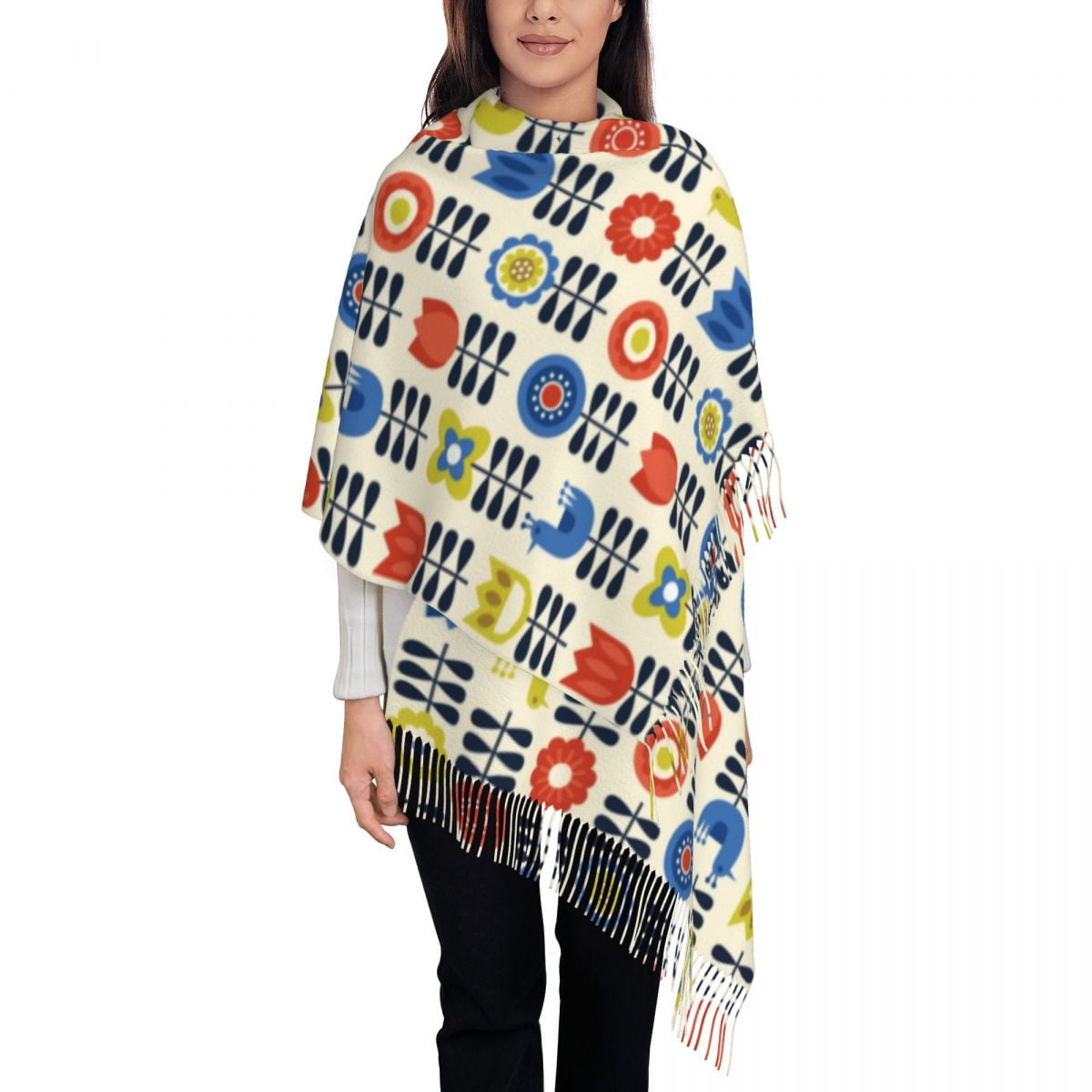 Pears Whale Orla Kiely Tassel Scarf Women Soft Mid Century Modern Shawl