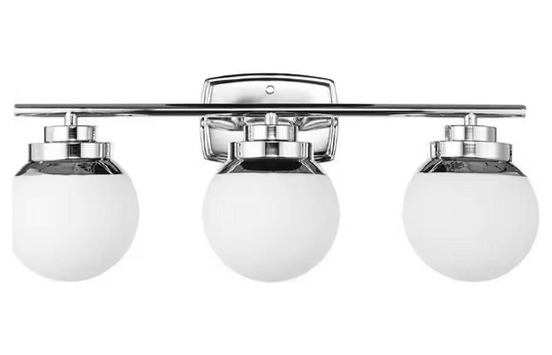 Pearson 3-Light Chrome Vanity Light with White Frosted Glass Shades