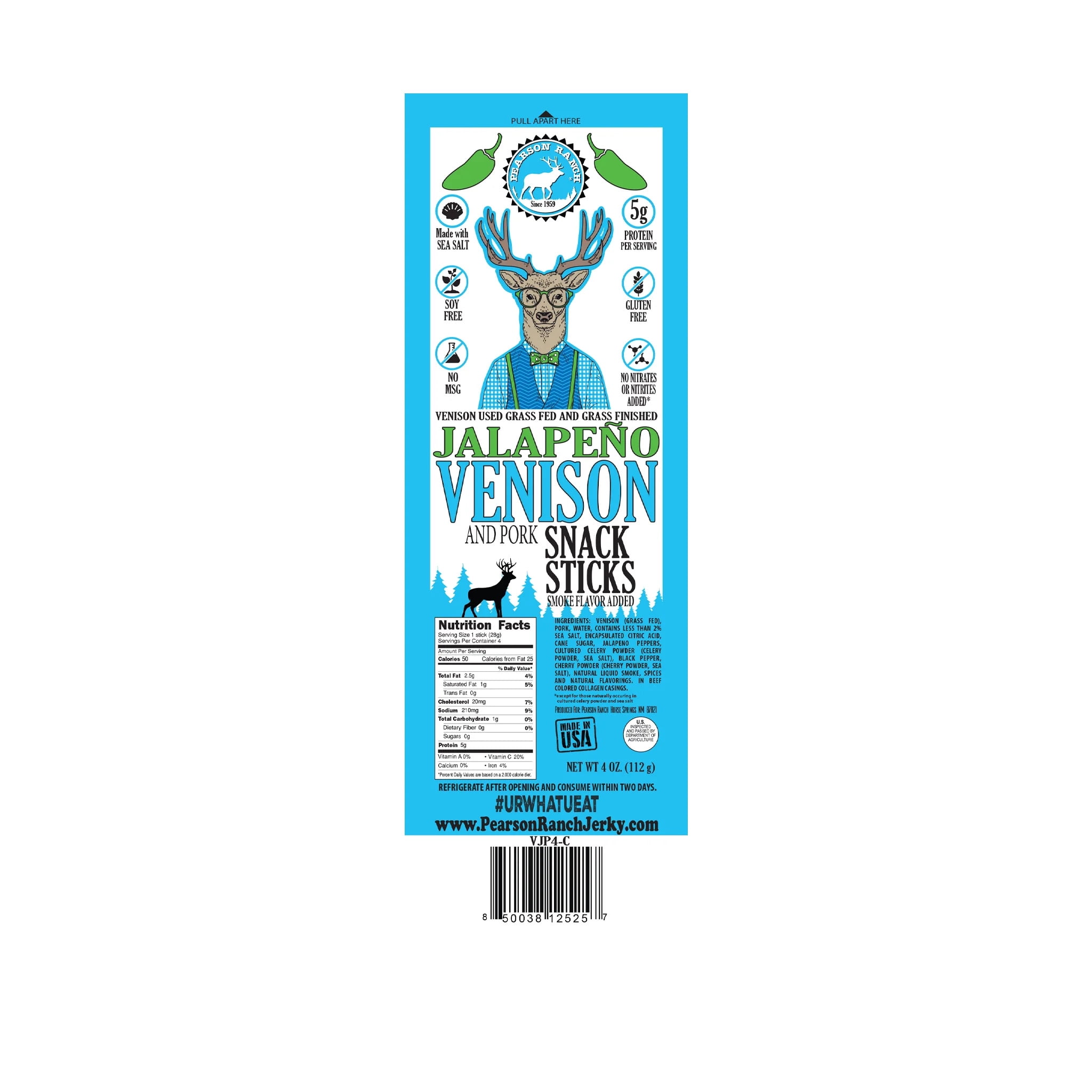 Pearson Ranch Pearson Ranch Jerky VJP4-C-CAD Venison Jalapeno All-Natural Snack Stick ...