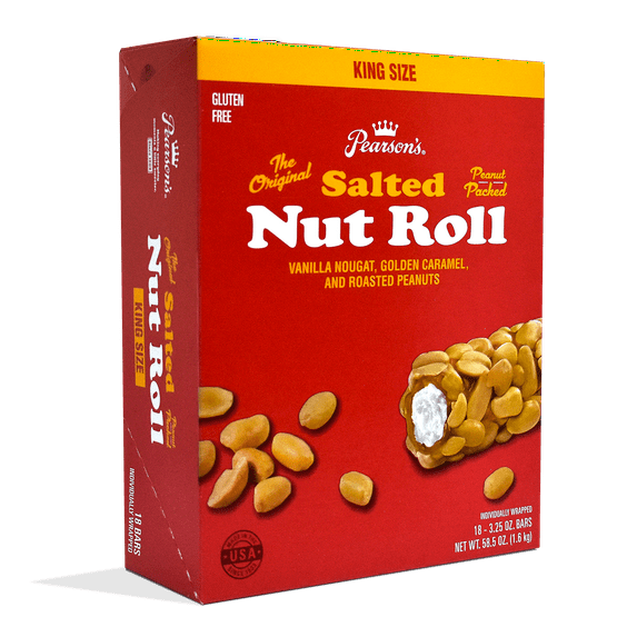 Pearson's Salted Nut Roll 3.25 oz. | King-Size Candy Bars 18 Count | Bulk, Individually Wrapped