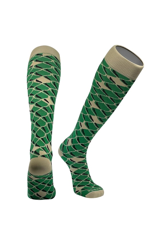 Pearsox Fish, Dragon Scales Knee High Long Socks - Green Vegas Gold (S)