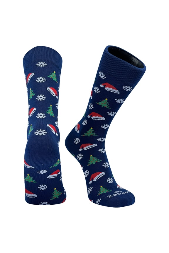 Pearsox Holiday Christmas Santa Trees Crew Socks Navy (Youth)