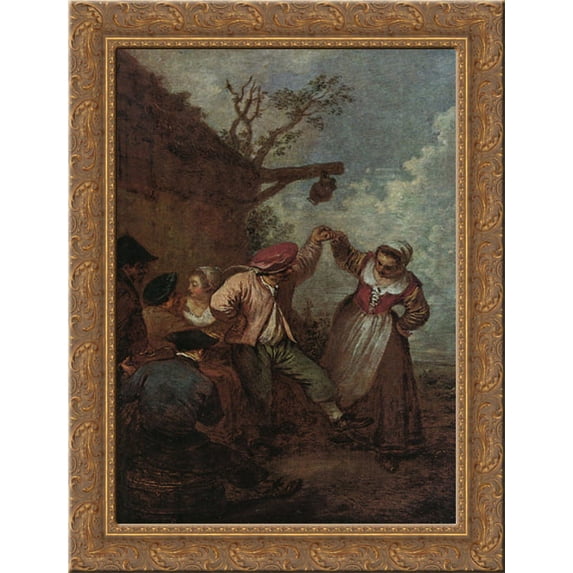 Peasant Dance 20x24 Gold Ornate Wood Framed Canvas Art by Watteau, Jean Antoine