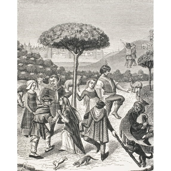 Peasant Dances Of The May Feasts. After Miniature In 15Th Century Prayer Book. Poster Print
