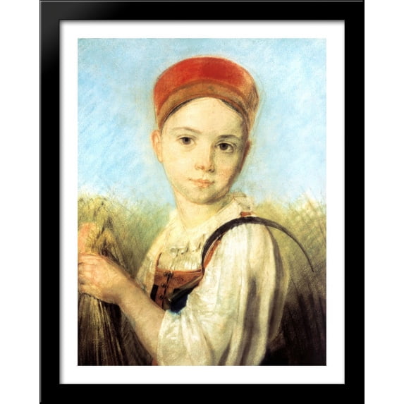 Peasant Girl with a Sickle in the Rye 28x36 Large Black Wood Framed Print Art by Alexey Venetsianov