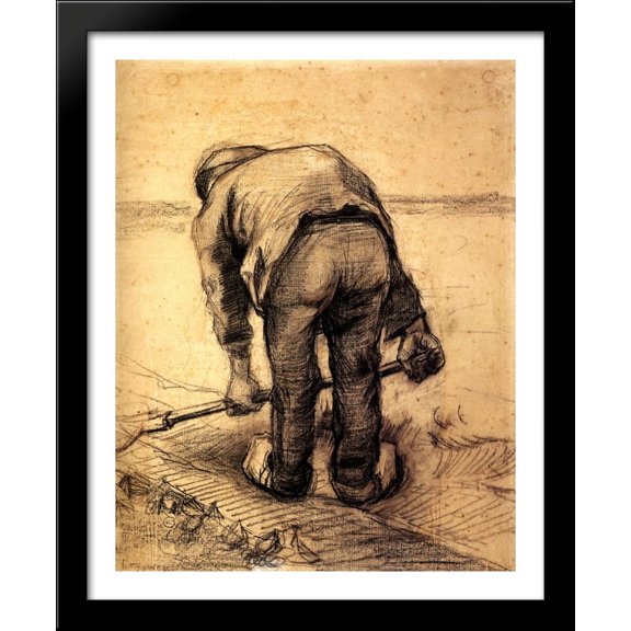 Peasant Lifting Beet 28x34 Large Black Wood Framed Print Art by Vincent van Gogh