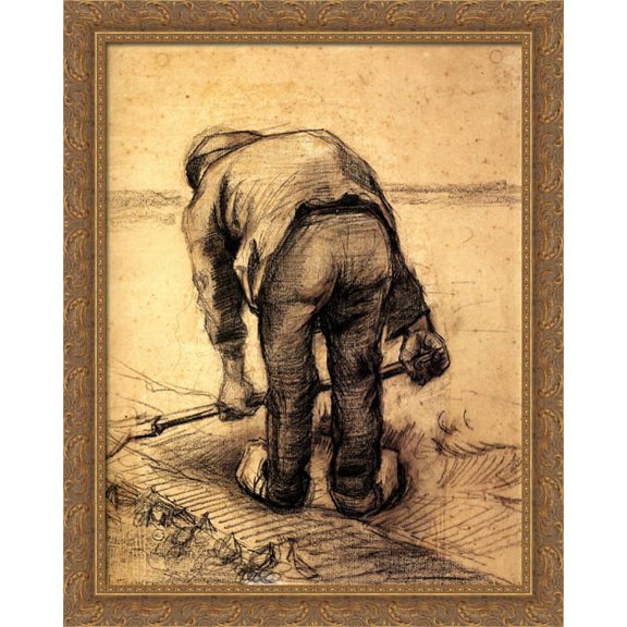 Peasant Lifting Beet 28x34 Large Gold Ornate Wood Framed Canvas Art by Vincent van Gogh