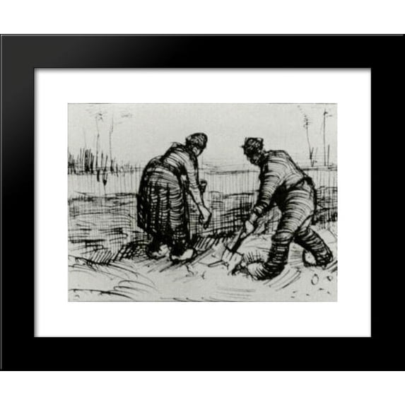 Peasant Man and Woman Planting Potatoes 20x24 Framed Art Print by Vincent van Gogh