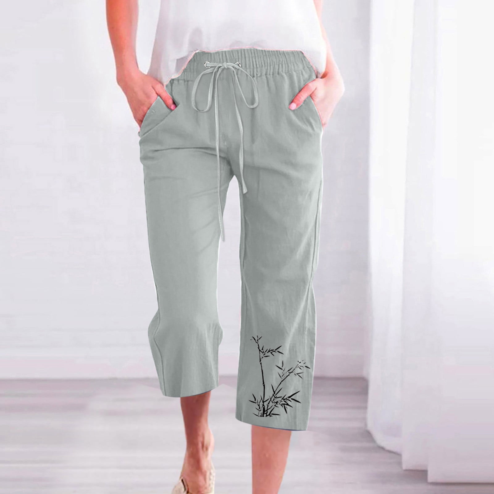 Cotton capris elastic best sale waist