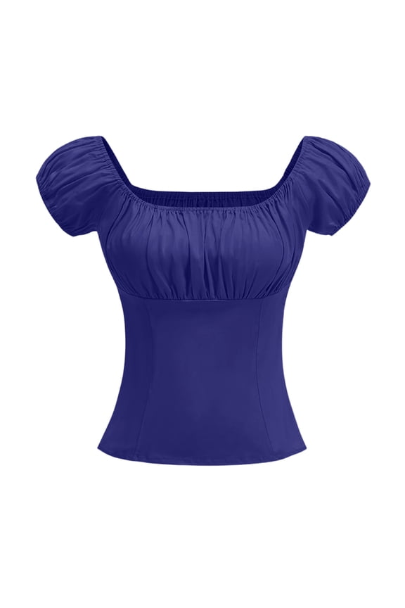 Peasant Tops for Women Vintage Puff Sleeve Square Neck Renaissance Shirt Ruffle Blouse For Women