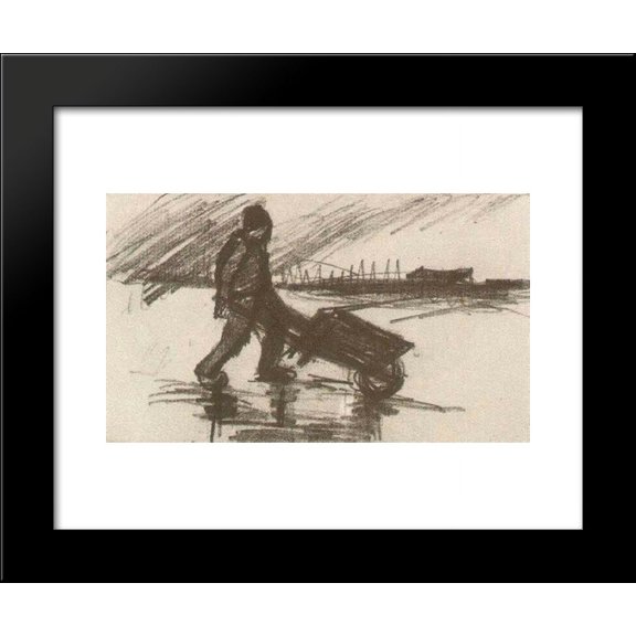 Peasant, Walking with a Wheelbarrow 20x24 Framed Art Print by Vincent van Gogh