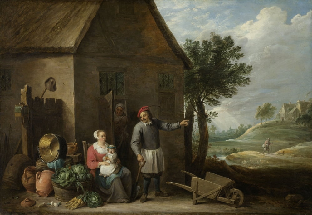 Peasant With His Wife And Child In Front Of The Farmhouse Canvas Art - (24 x 18)