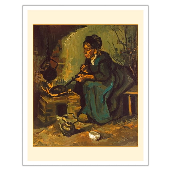 Peasant Woman Cooking by a Fireplace - From an Original Color Painting by Vincent Van Gogh c.1885 - Fine Art Matte Paper Print (Unframed) 11x14in