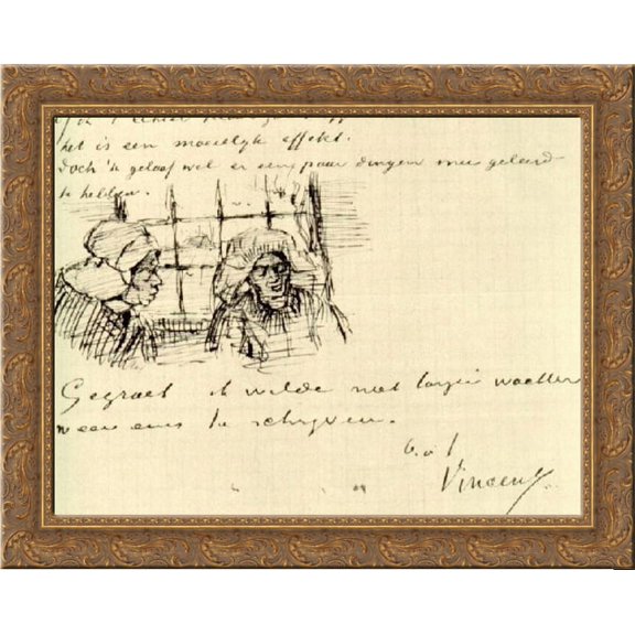 Peasant Woman, Seen against the Window, Two Heads 24x20 Gold Ornate Wood Framed Canvas Art by Vincent van Gogh