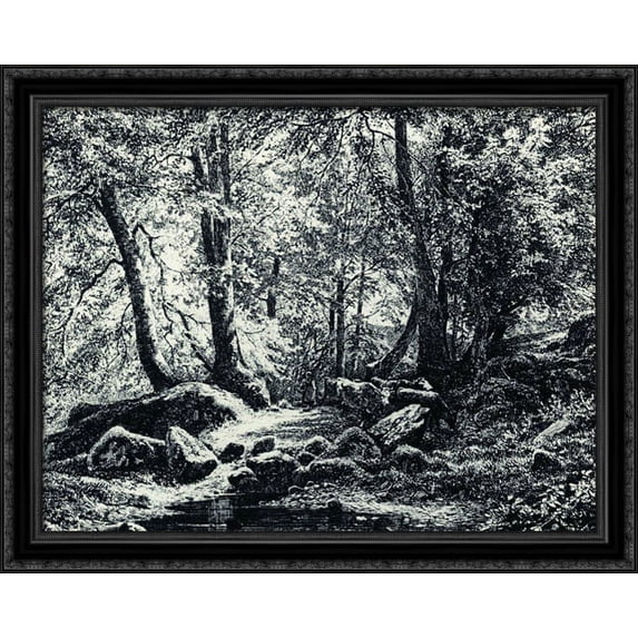 Peasant Woman with Cows 34x28 Large Black Ornate Wood Framed Canvas Art by Ivan Shishkin