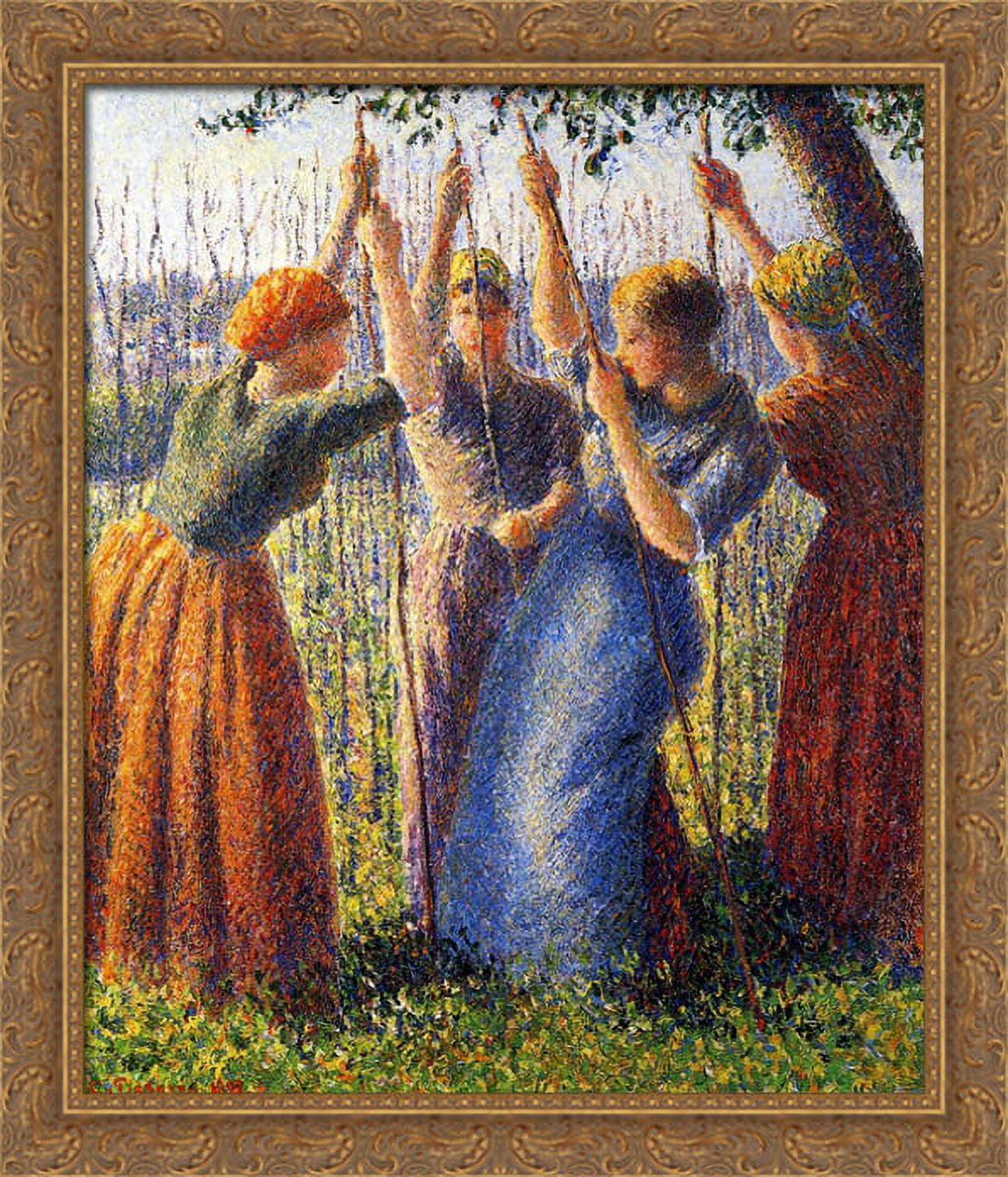 Camille Pissarro、海外版超希少レゾネ、新品額装付 Peasant Women Planting Stakes 28x34 Large Gold Ornate Wood Framed