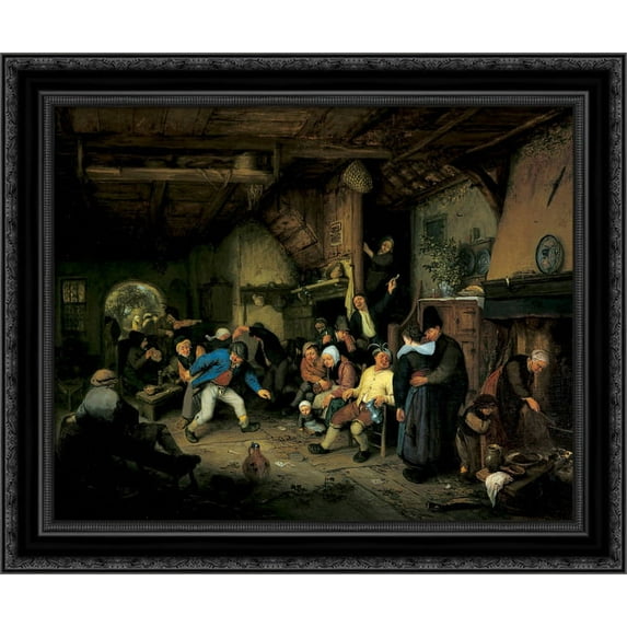 Peasants Dancing in a Tavern 24x20 Black Ornate Wood Framed Canvas Art by Ostade, Adriaen van