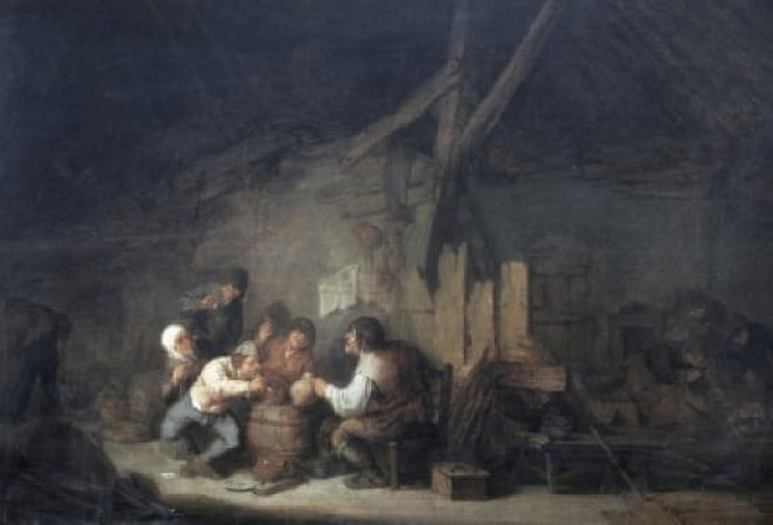Peasants Drinking and Smoking in an Interior Adriaen van Ostade (1610-1685 Dutch) Oil on wood panel Canvas Art - Adriaen van Ostade (24 x 36)