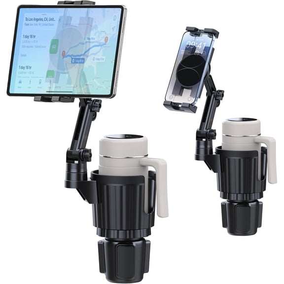 Peastrex Cup Holder Tablet Mount, Ipad Car Mount with Adjustable Arm for iPhone 3-11in iPad Pro Air Mini, Fire, 15, Galaxy S24 Z Fold 5